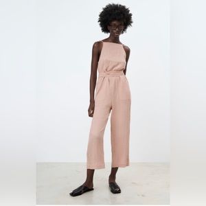 Sleeveless Gauze Wide-Leg Jumpsuit in Blush